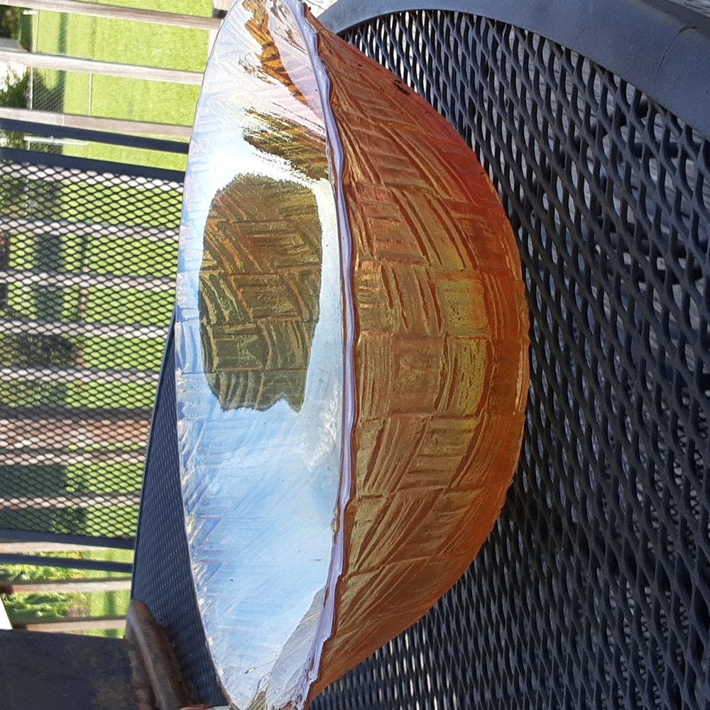 Beautiful rare peach carnival glass made by Indiana glass.